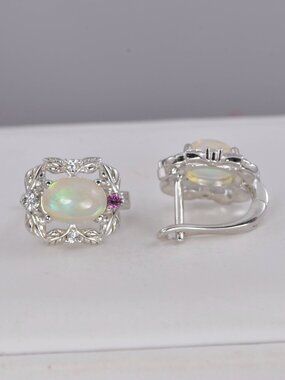 Natural Ethopian Opal Hoop Earrings 925 Sterling Silver